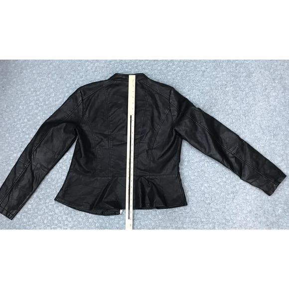 Baccini Jacket Womens Medium Black Faux Leather Moto Zip Up Peplum Biker Fitted - Picture 9 of 15